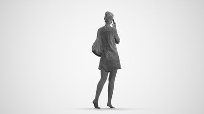 3D human model woman casual walking, photogrammetry scanned person for archviz, wireframe front view