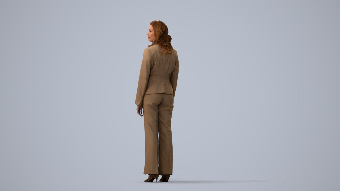 realistic 3D people woman business standing, render-ready for V-Ray and Corona, FBX OBJ, three-quarter view render