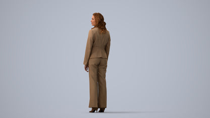 realistic 3D people woman business standing, render-ready for V-Ray and Corona, FBX OBJ, three-quarter view render