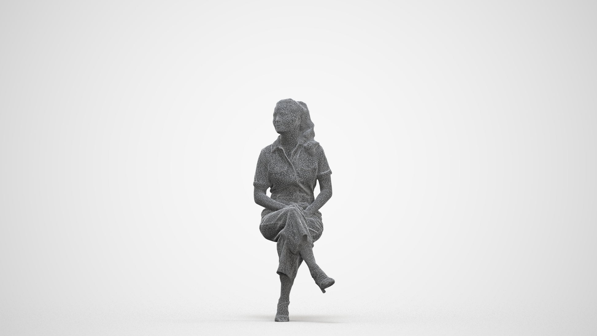 3D scanned woman sitting formal, photorealistic archviz people for Enscape and SketchUp, three-quarter front view render