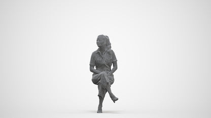 3D scanned woman sitting formal, photorealistic archviz people for Enscape and SketchUp, three-quarter front view render