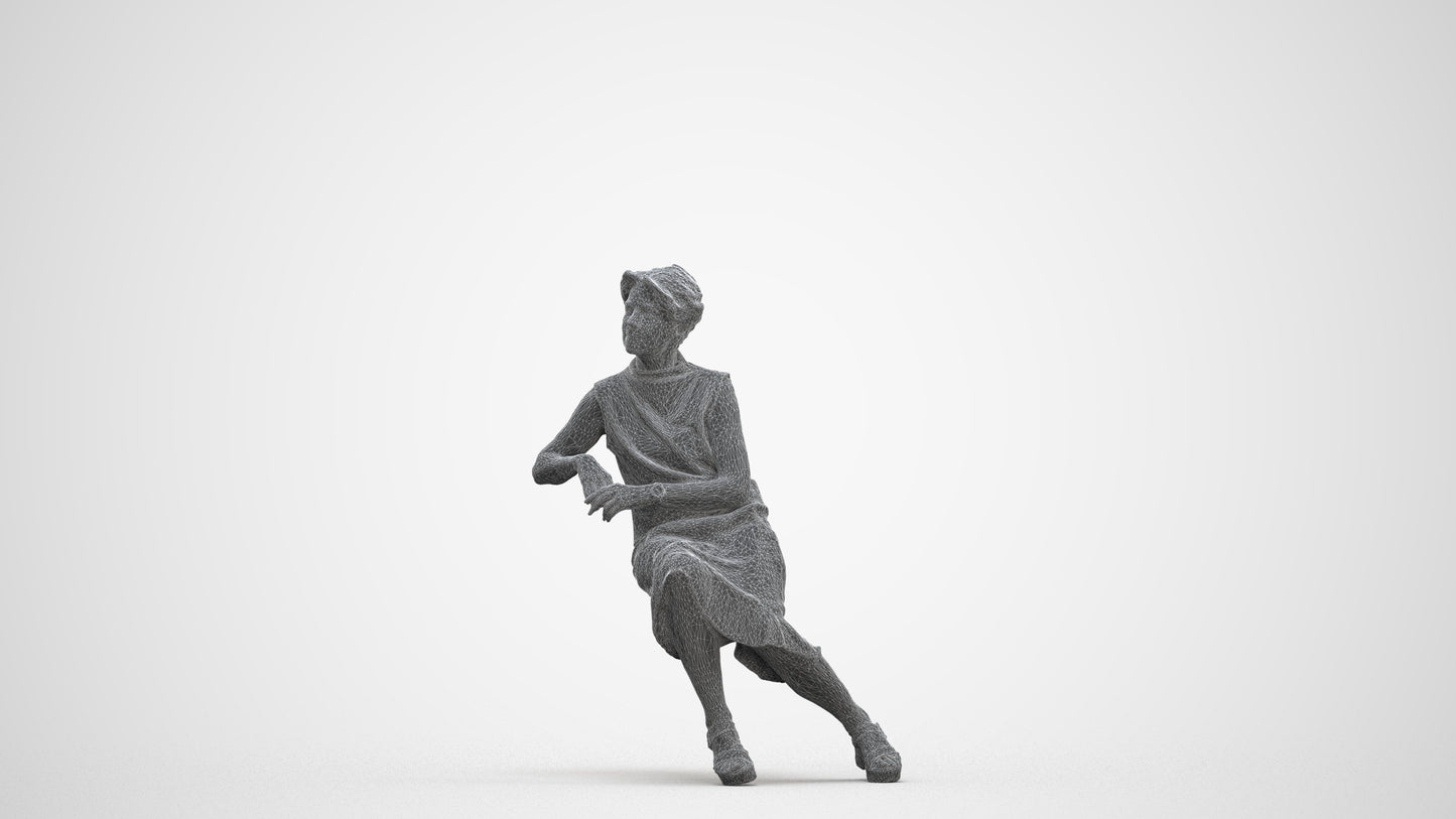 3D scanned woman sitting casual, photorealistic archviz people for Enscape and SketchUp, three-quarter front view render