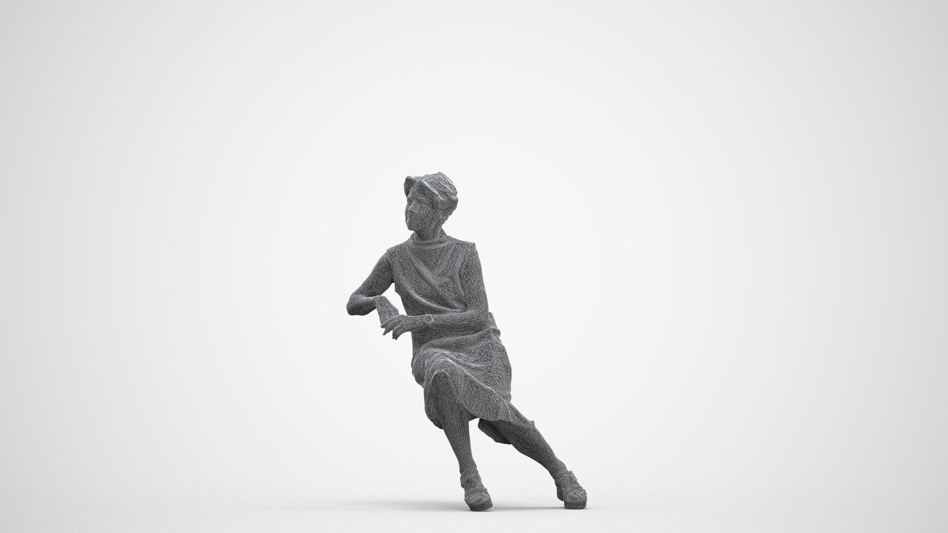 3D scanned woman sitting casual, photorealistic archviz people for Enscape and SketchUp, three-quarter front view render