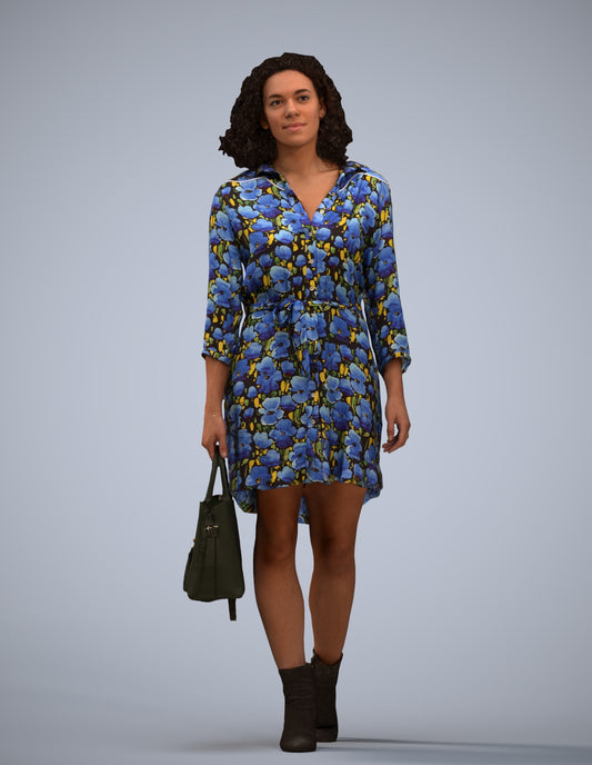 3D scanned woman walking casual, photorealistic archviz people for Enscape and SketchUp