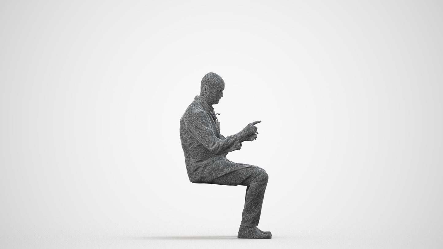 3D people model senior man medical, scanned human for 3ds Max rendering, wireframe side view