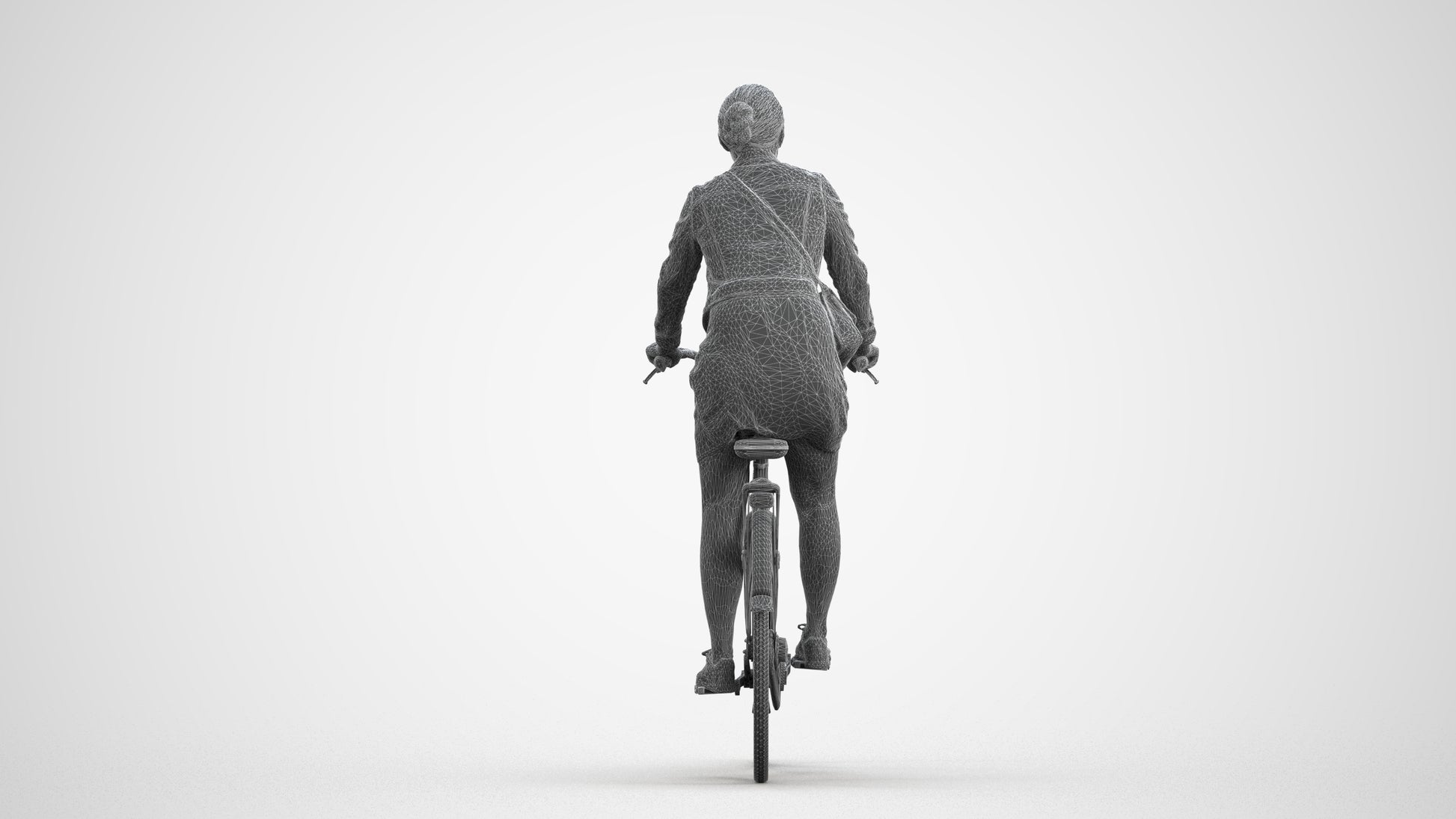 realistic 3D people woman casual cycling, render-ready for V-Ray and Corona, FBX OBJ, wireframe front view