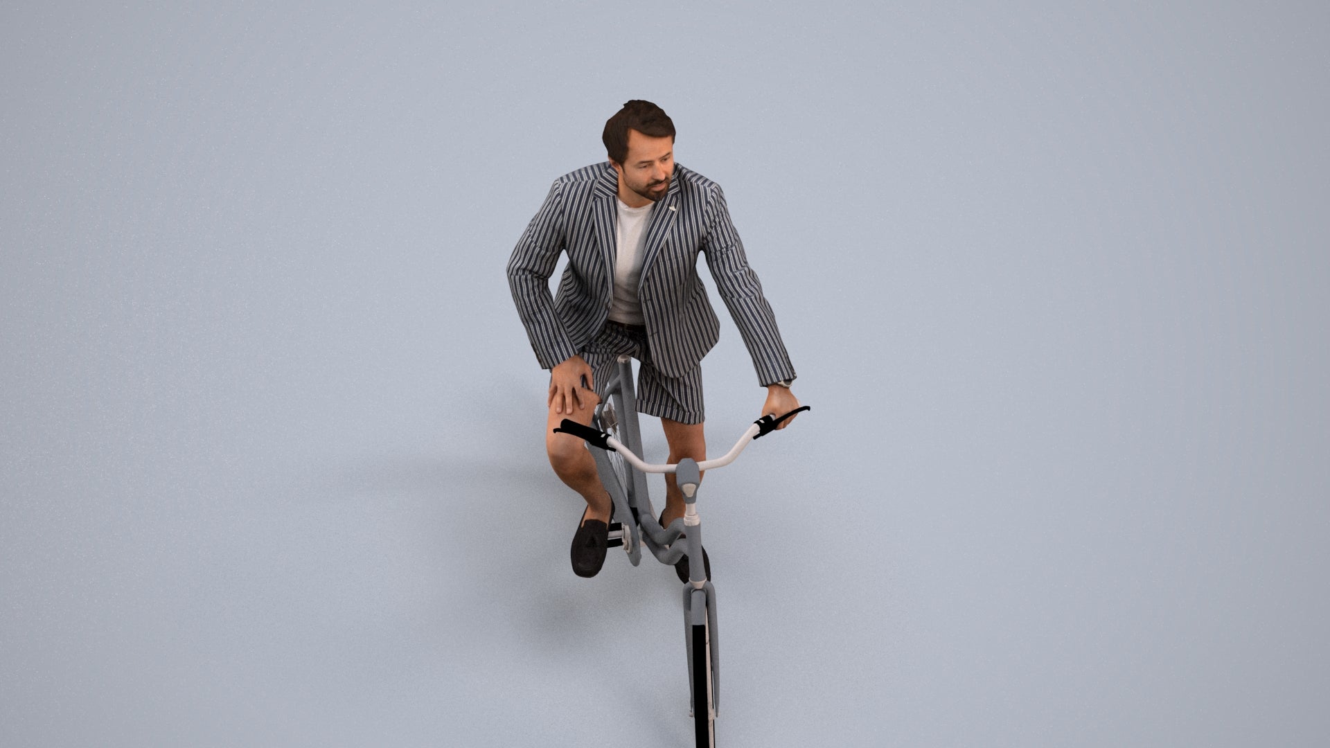 3D scanned man cycling business, photorealistic archviz people for Enscape and SketchUp, back view render