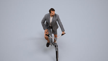 3D scanned man cycling business, photorealistic archviz people for Enscape and SketchUp, back view render