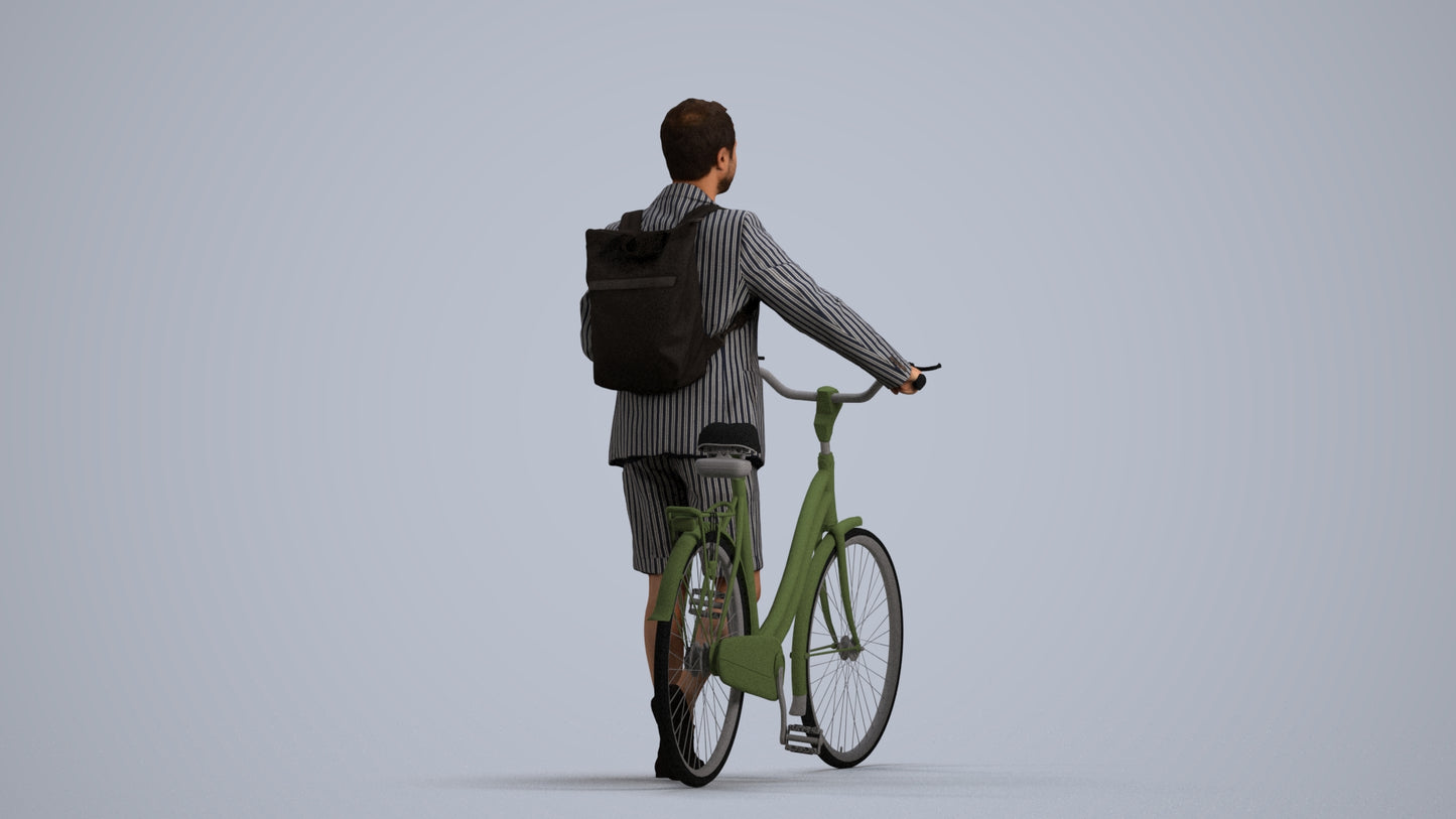 realistic 3D man business cycling, scanned archviz people for Blender and 3ds Max, front view render