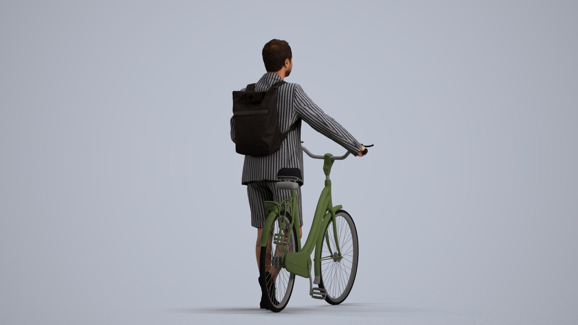 realistic 3D man business cycling, scanned archviz people for Blender and 3ds Max, front view render