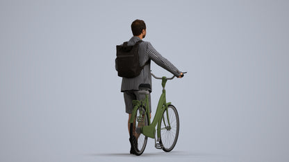 realistic 3D man business cycling, scanned archviz people for Blender and 3ds Max, front view render