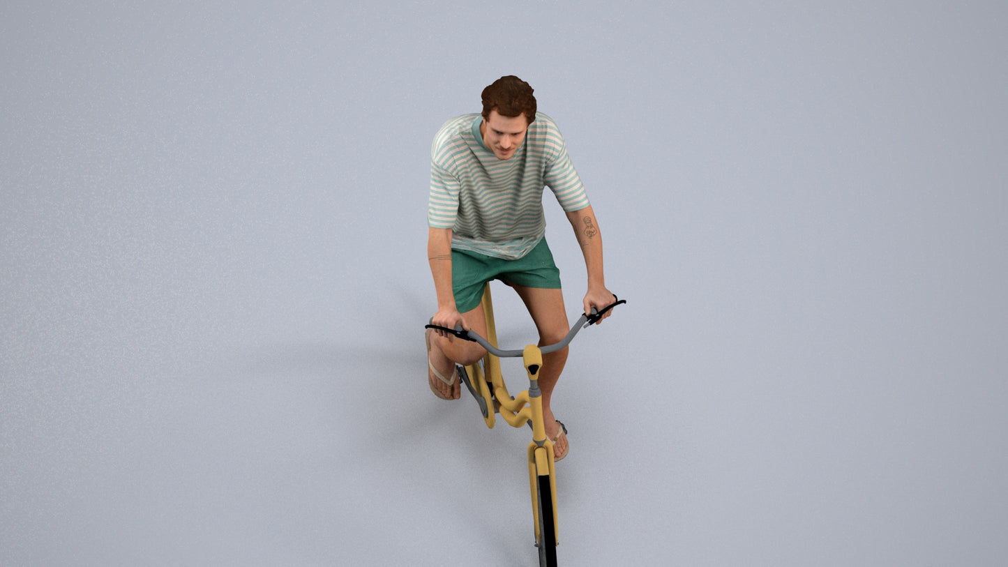 3D people model woman casual cycling, scanned human for 3ds Max rendering, back view render