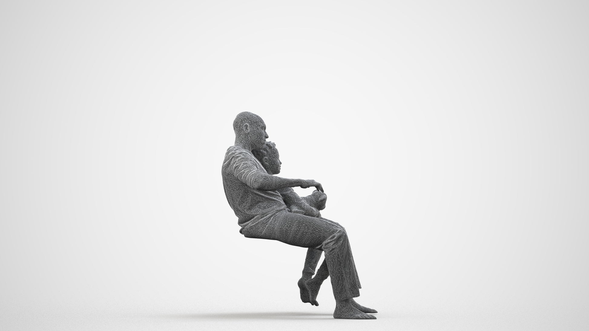 3D human model girl casual kids, photogrammetry scanned person for archviz, wireframe side view