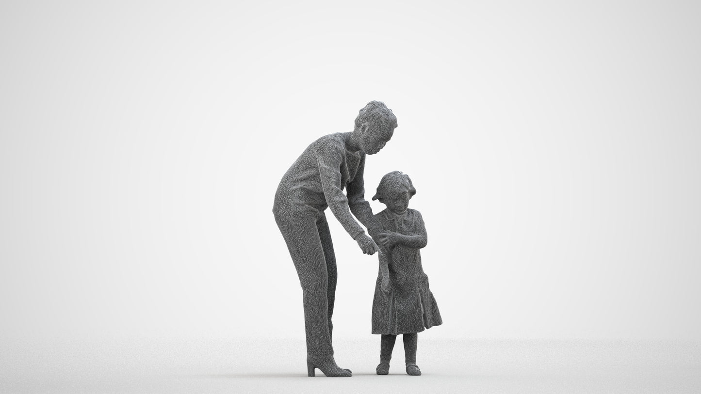 3D people model girl kids, scanned human for 3ds Max rendering, wireframe side view