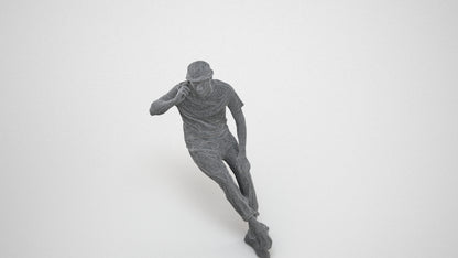 photogrammetry 3D man casual sitting, realistic human model archviz FBX, wireframe three-quarter view
