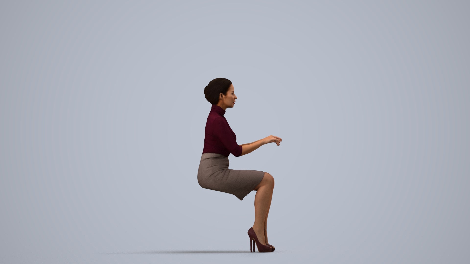 photogrammetry 3D woman business, realistic human model archviz FBX, side view render
