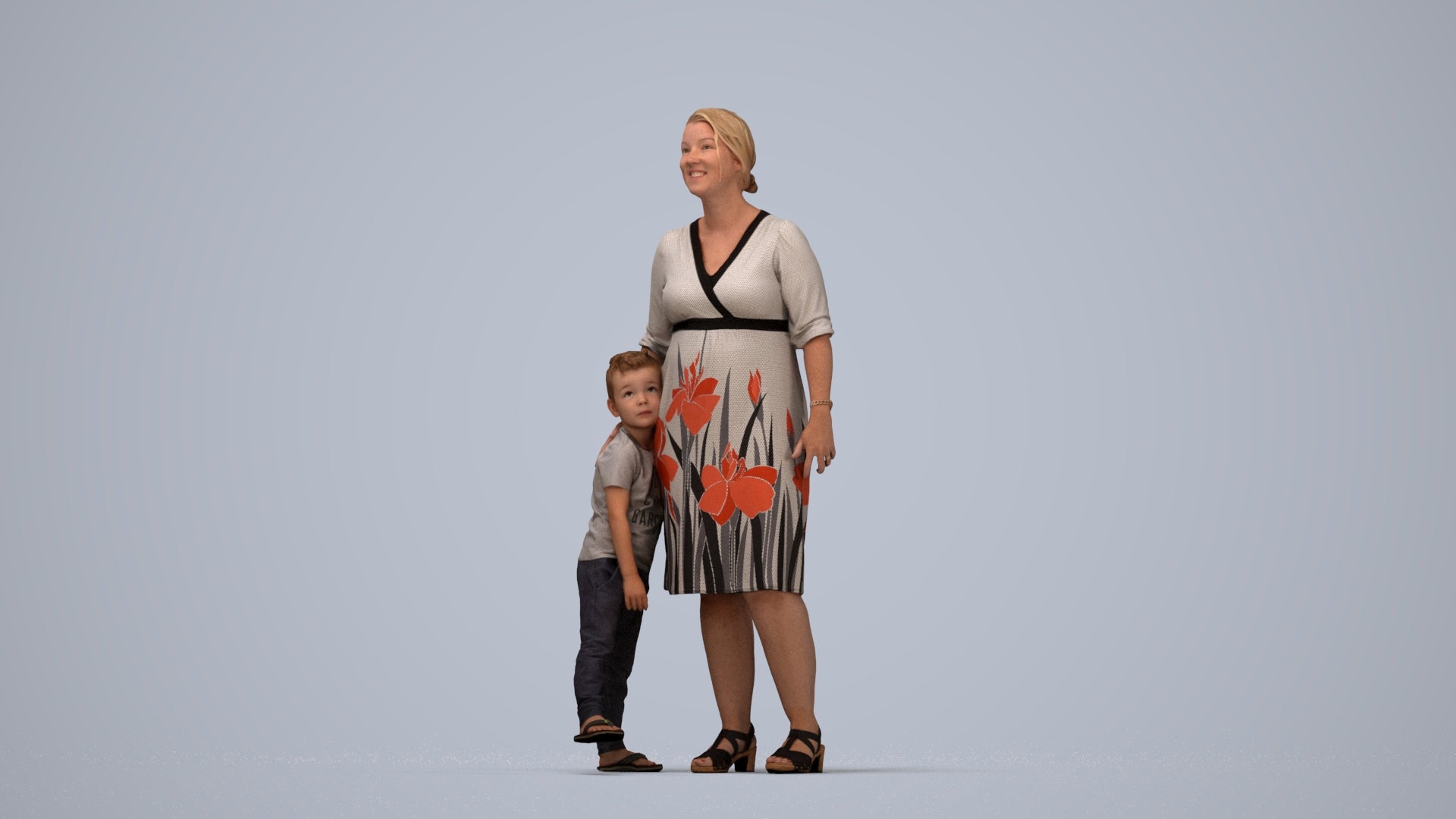 photogrammetry 3D girl casual kids, realistic human model archviz FBX, top-down view render