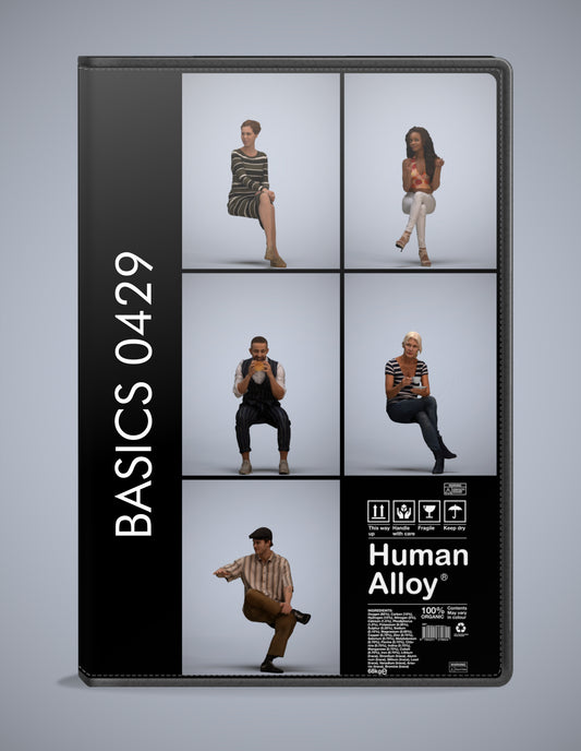 5x realistic 3D people sitting pack, scanned archviz collection for Blender and 3ds Max