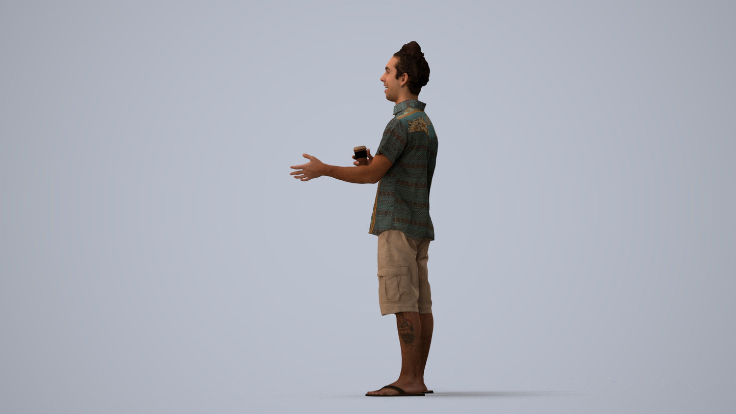 scanned 3D man casual standing, photogrammetry people for Enscape and V-Ray, three-quarter view render