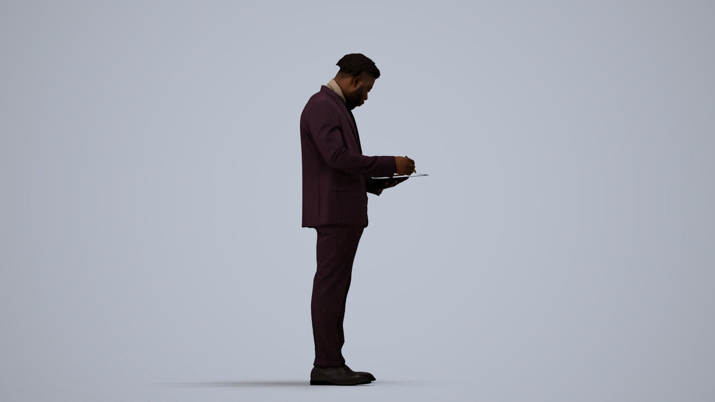 realistic 3D man business, scanned archviz people for Blender and 3ds Max, side view render