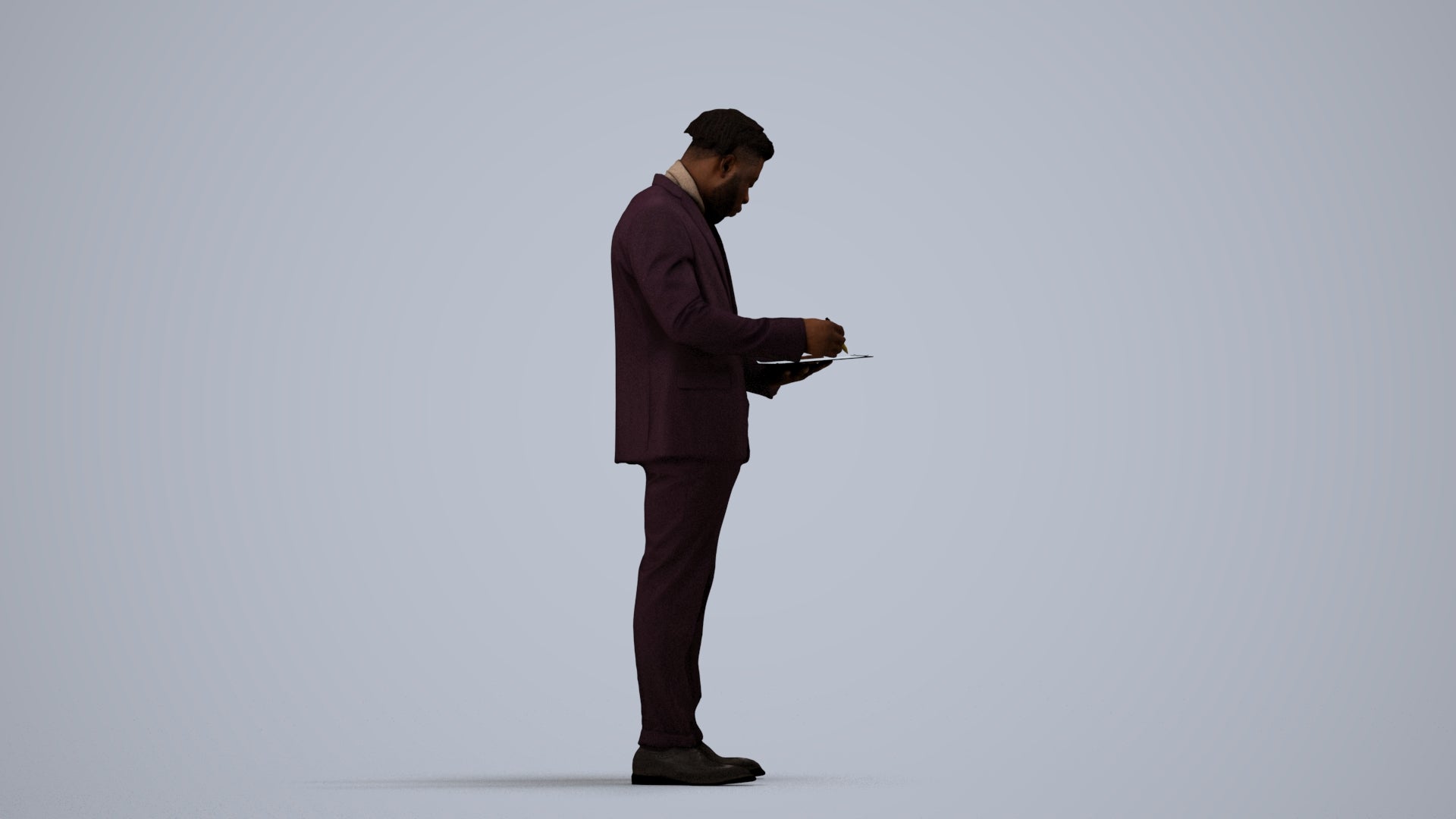 realistic 3D man business, scanned archviz people for Blender and 3ds Max, side view render