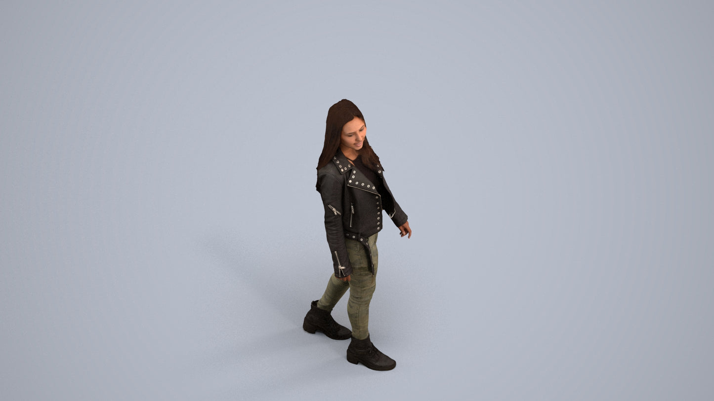 realistic 3D woman casual walking, scanned archviz people for Blender and 3ds Max, back view render