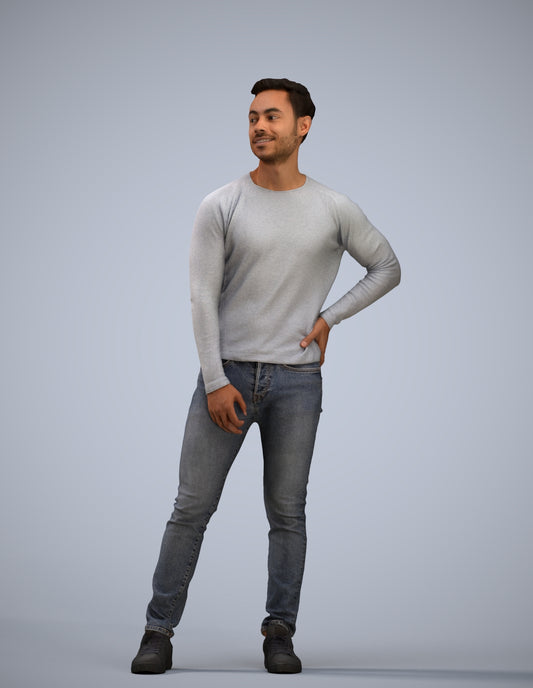 realistic 3D man casual standing, scanned archviz people for Blender and 3ds Max