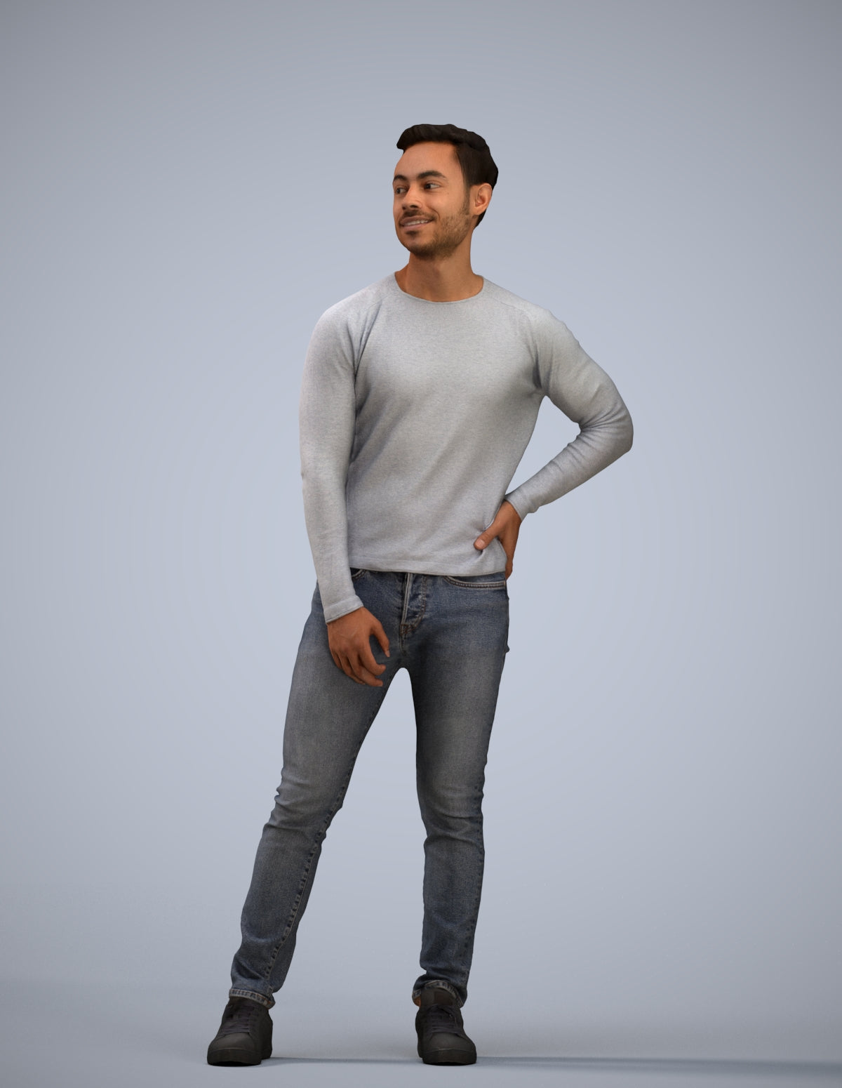 realistic 3D man casual standing, scanned archviz people for Blender and 3ds Max