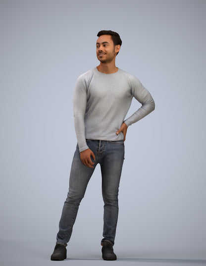 realistic 3D man casual standing, scanned archviz people for Blender and 3ds Max