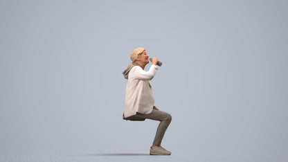 photogrammetry 3D senior girl casual sitting, realistic human model archviz FBX, side view render