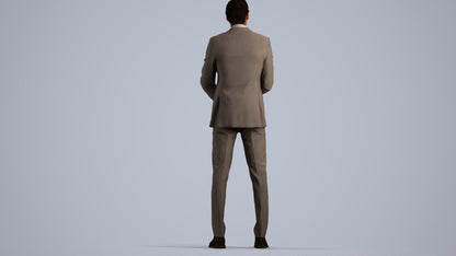3D human model man business, photogrammetry scanned person for archviz, front view render