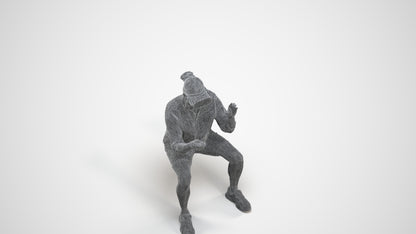 3D scanned man sitting casual, photorealistic archviz people for Enscape and SketchUp, wireframe three-quarter view