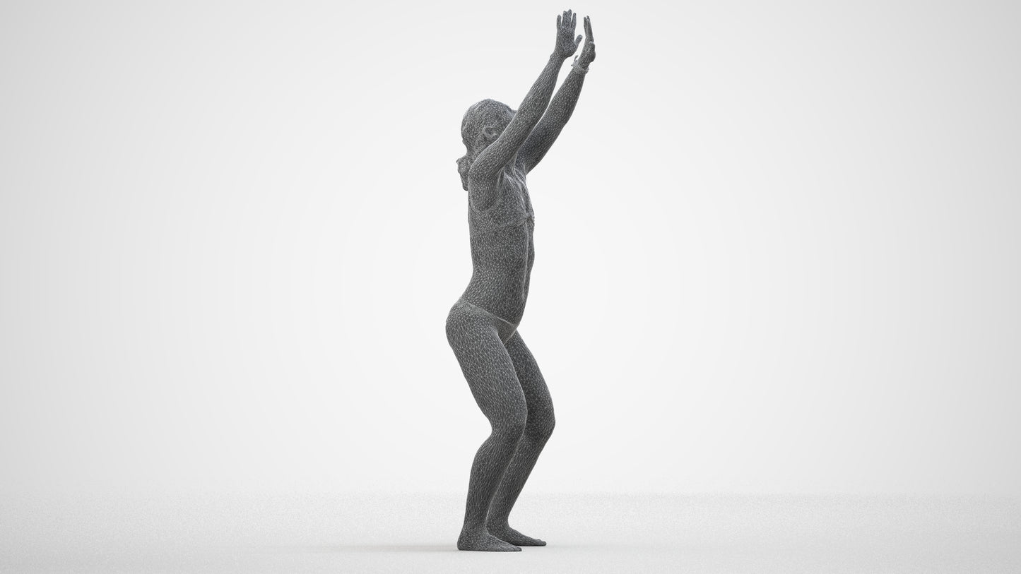 scanned 3D woman pool, photogrammetry people for Enscape and V-Ray, wireframe side view