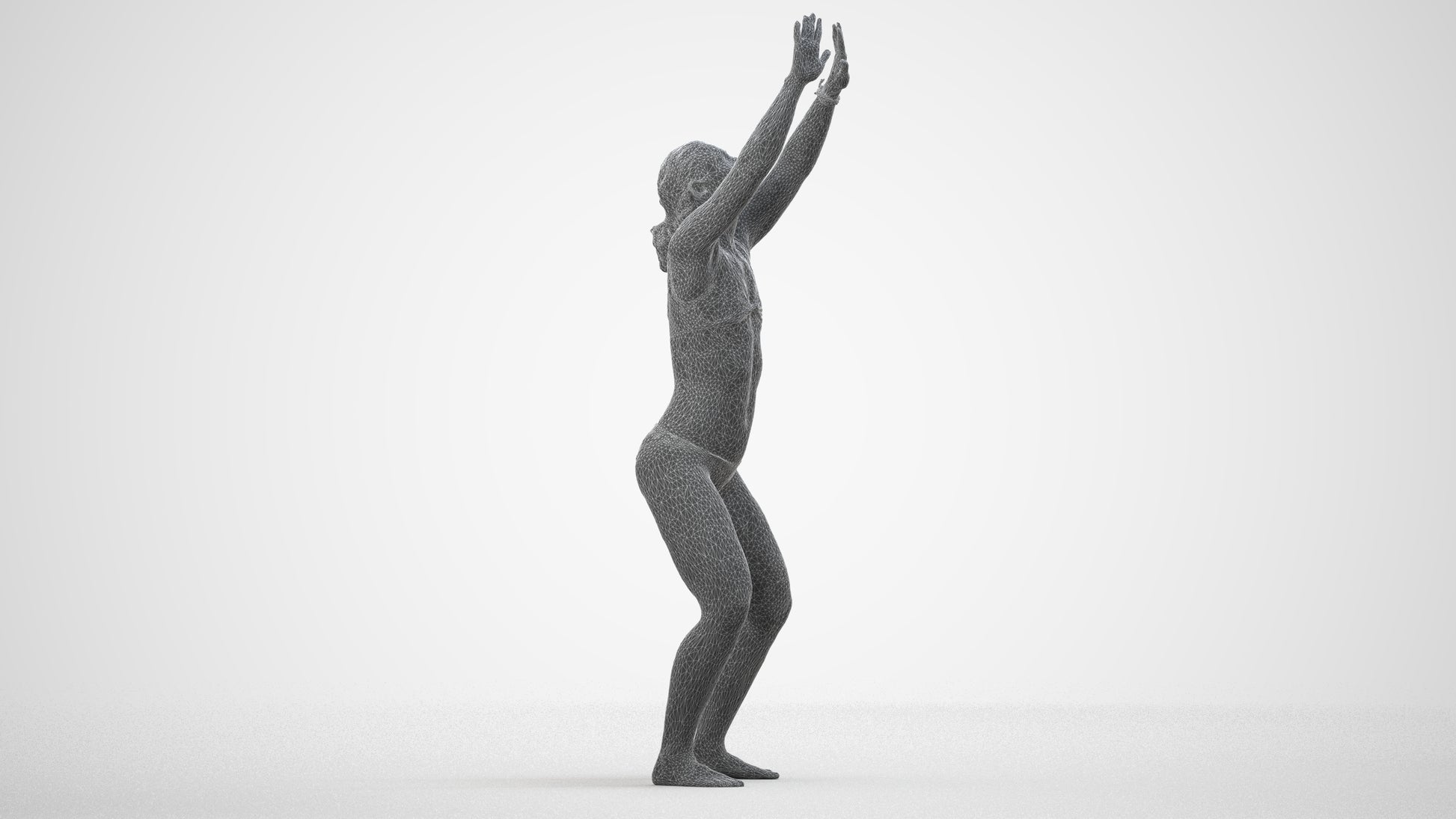 scanned 3D woman pool, photogrammetry people for Enscape and V-Ray, wireframe side view