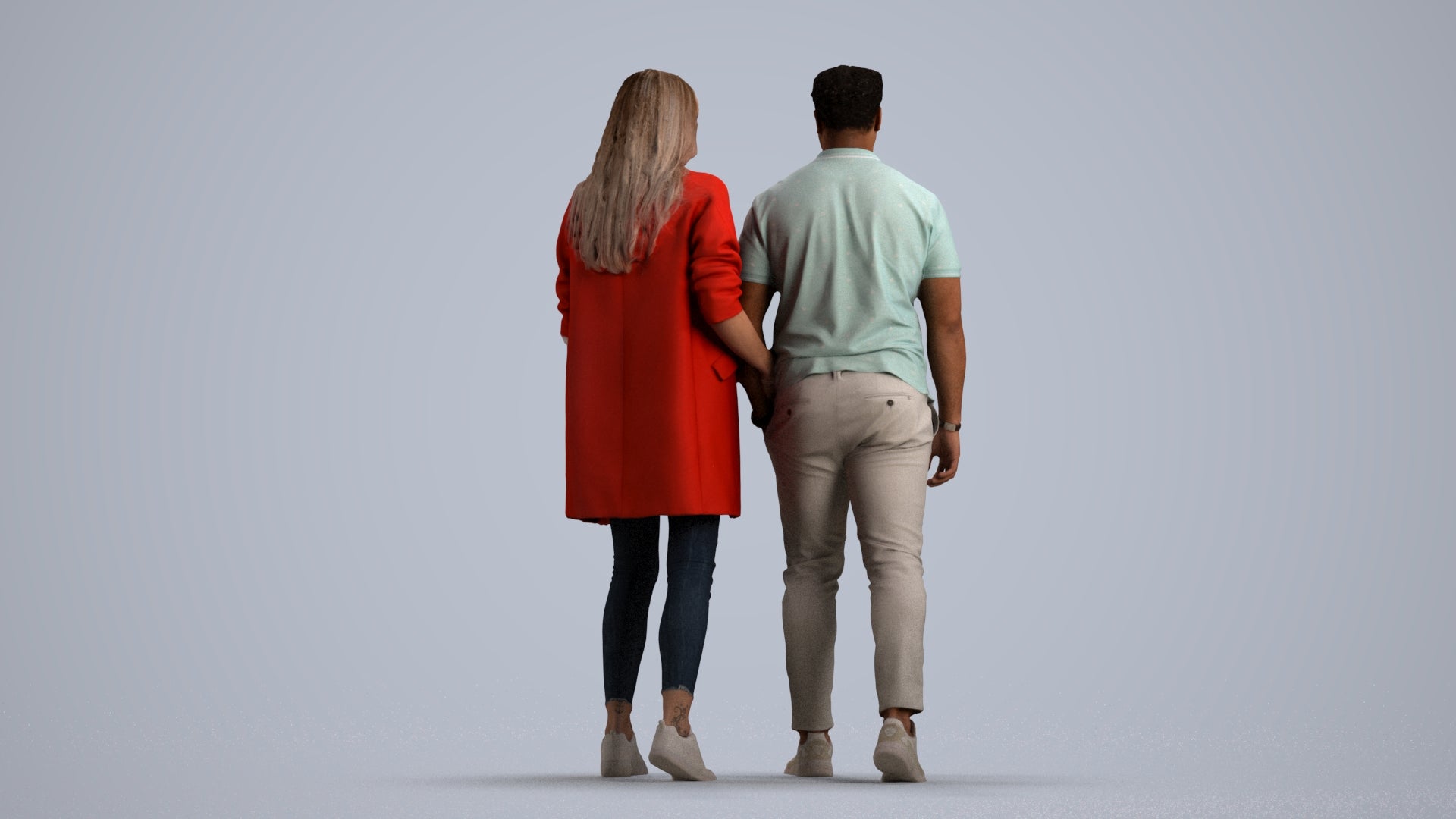 photogrammetry 3D woman casual couple, realistic human model archviz FBX, front view render