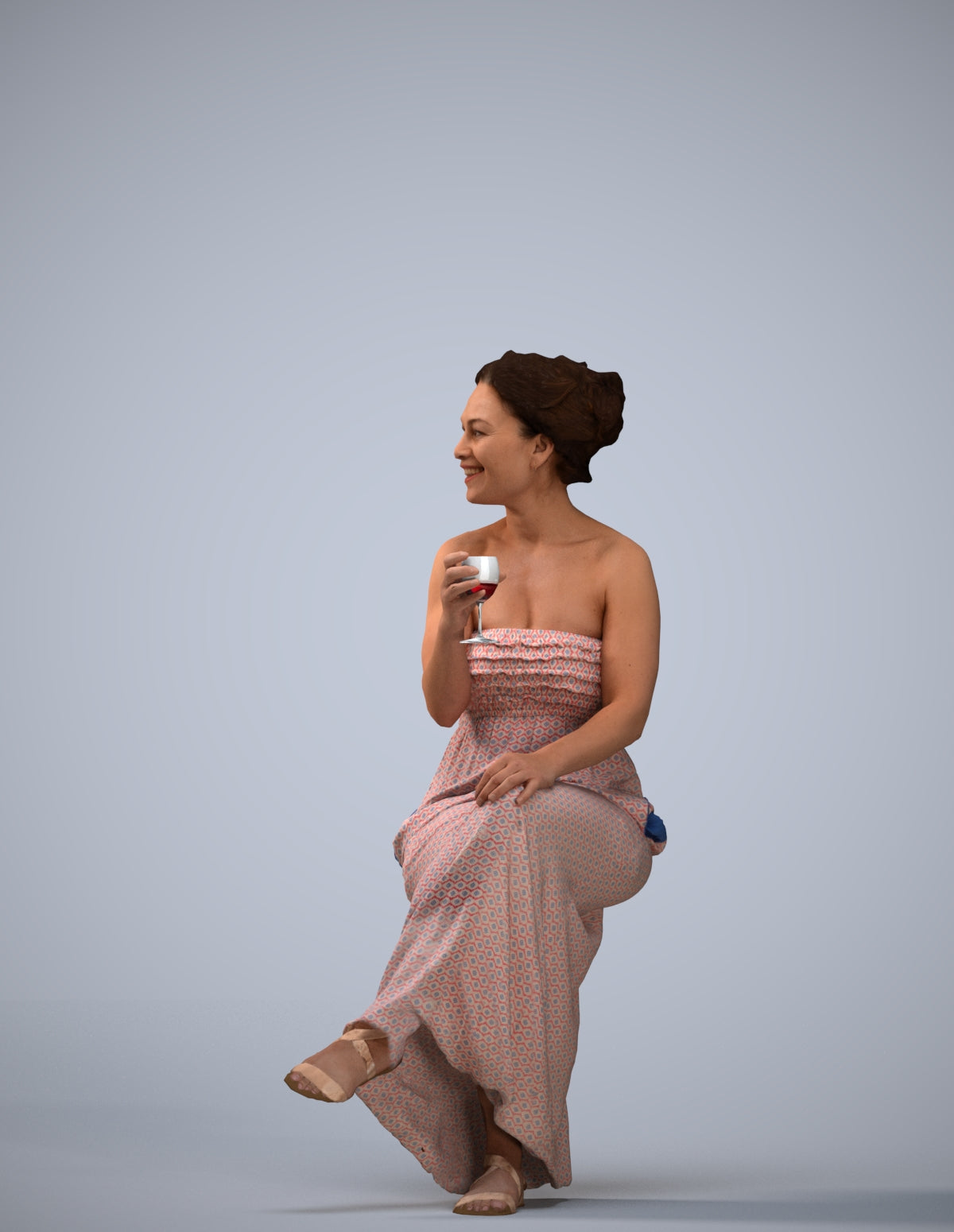 photogrammetry 3D woman casual sitting, realistic human model archviz FBX