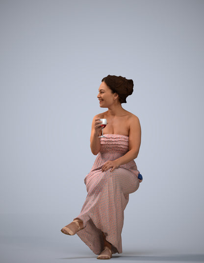 photogrammetry 3D woman casual sitting, realistic human model archviz FBX
