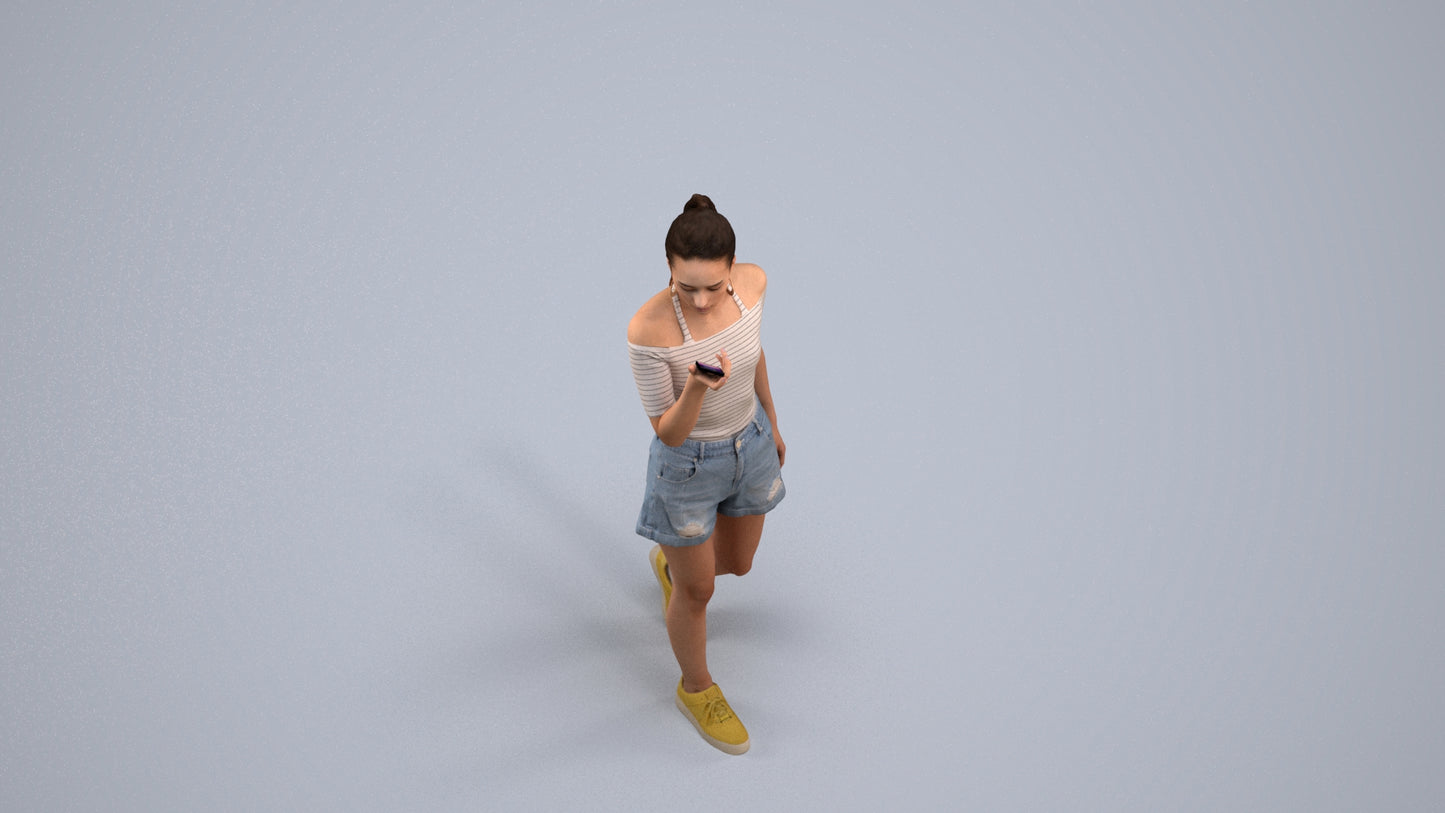 photogrammetry 3D woman casual walking, realistic human model archviz FBX, back view render