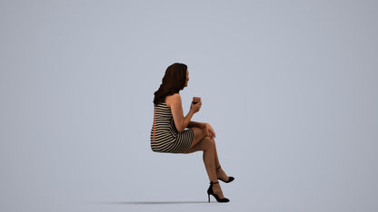 3D people model woman casual sitting, scanned human for 3ds Max rendering, side view render