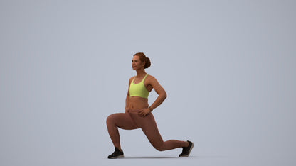 realistic 3D human woman sport, archviz people FBX OBJ for Blender, three-quarter view render