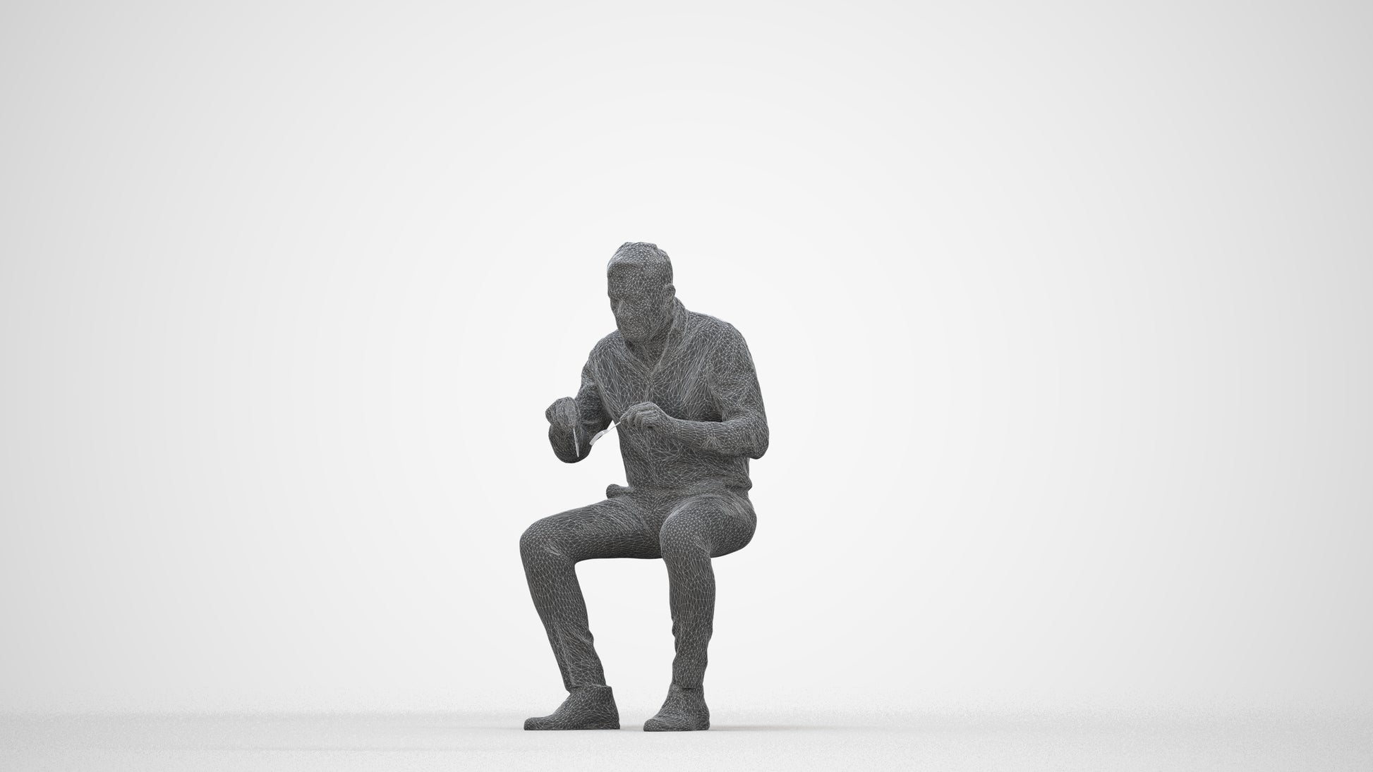 3D people model man casual business, scanned human for 3ds Max rendering, wireframe back view