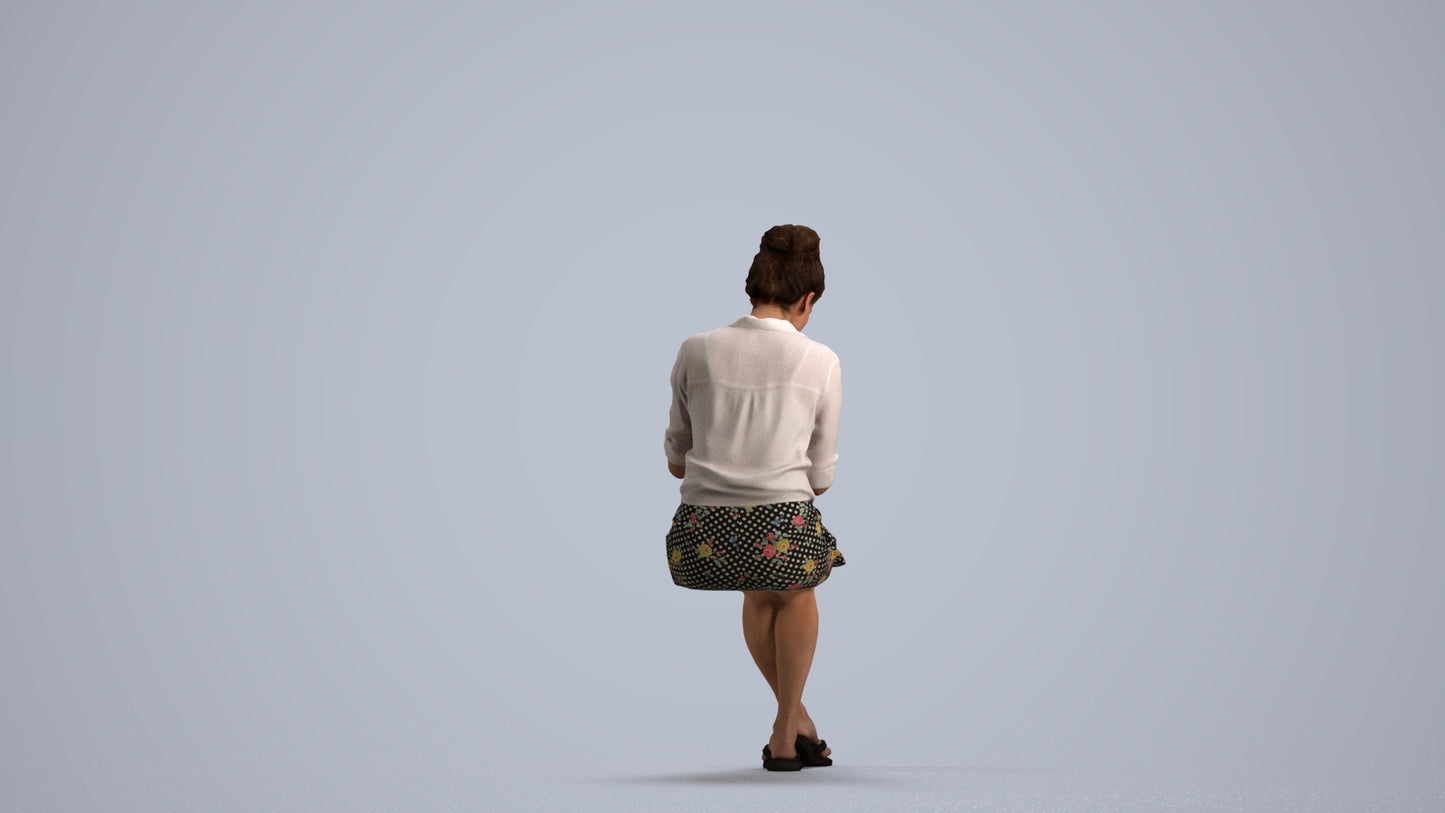 3D people model woman casual sitting, scanned human for 3ds Max rendering, front view render