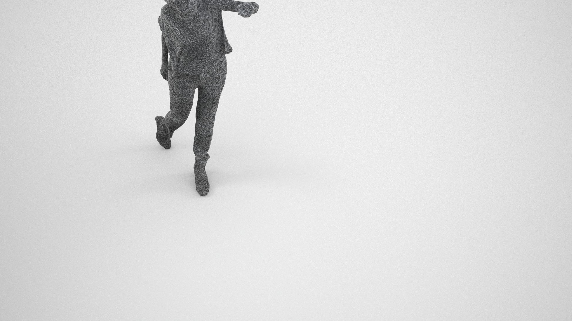 3D scanned woman standing casual, photorealistic archviz people for Enscape and SketchUp, wireframe three-quarter view