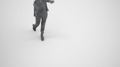 3D scanned woman standing casual, photorealistic archviz people for Enscape and SketchUp, wireframe three-quarter view