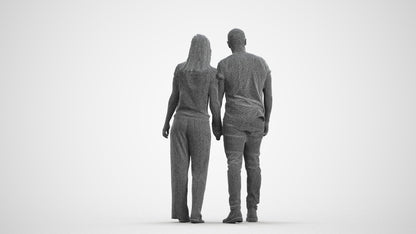 realistic 3D people woman casual couple, render-ready for V-Ray and Corona, FBX OBJ, wireframe front view