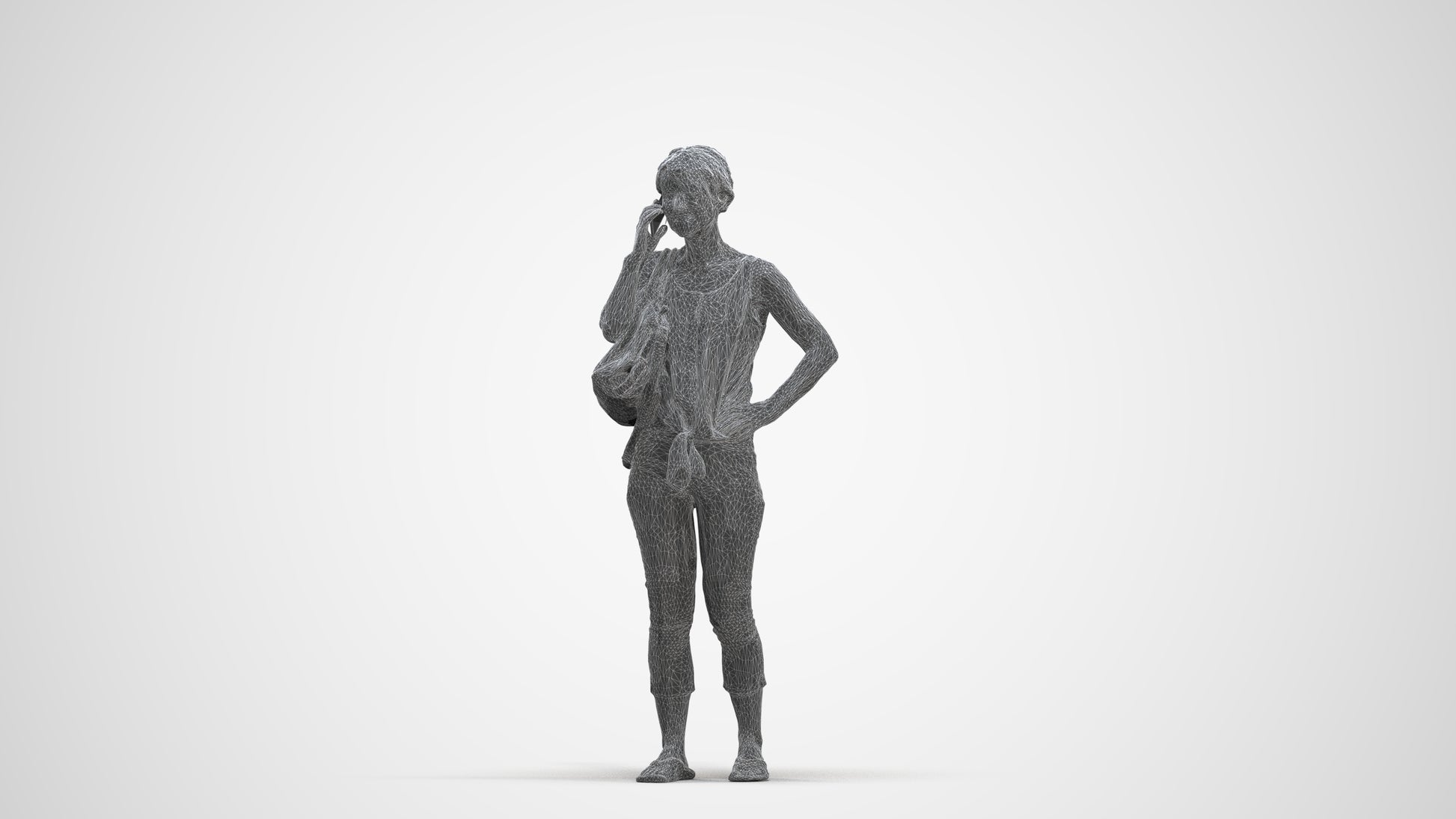 3D scanned senior woman standing, photorealistic archviz people for Enscape and SketchUp, three-quarter front view render