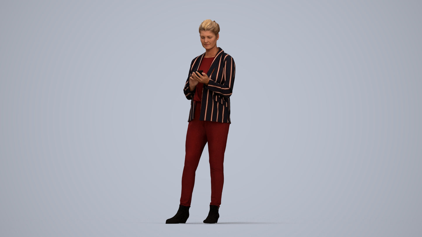 realistic 3D human woman business standing, archviz people FBX OBJ for Blender, top-down view render