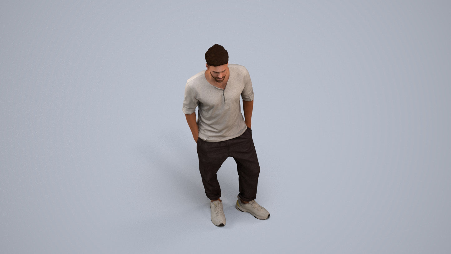 realistic 3D people man casual standing, render-ready for V-Ray and Corona, FBX OBJ, back view render