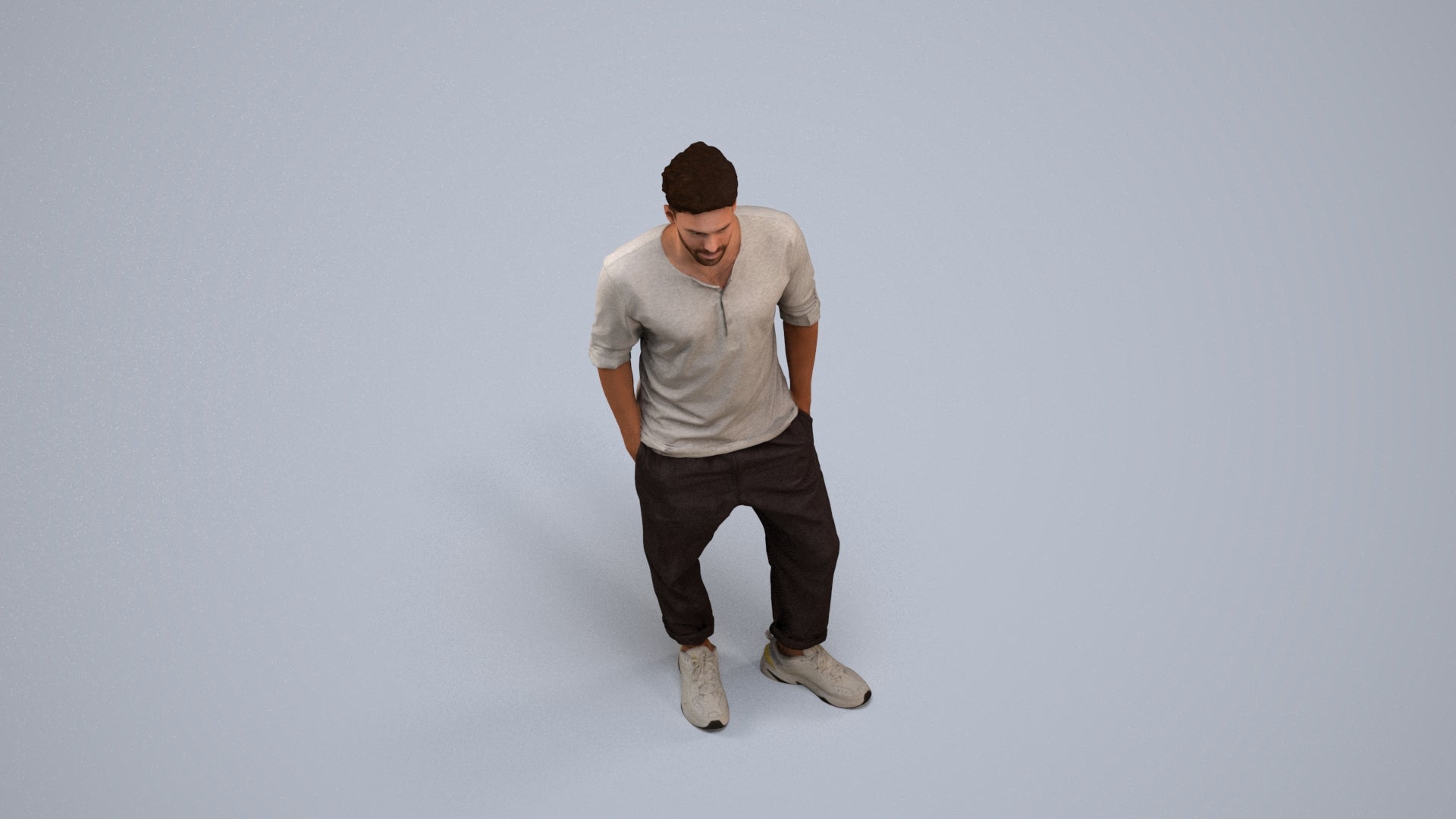 realistic 3D people man casual standing, render-ready for V-Ray and Corona, FBX OBJ, back view render