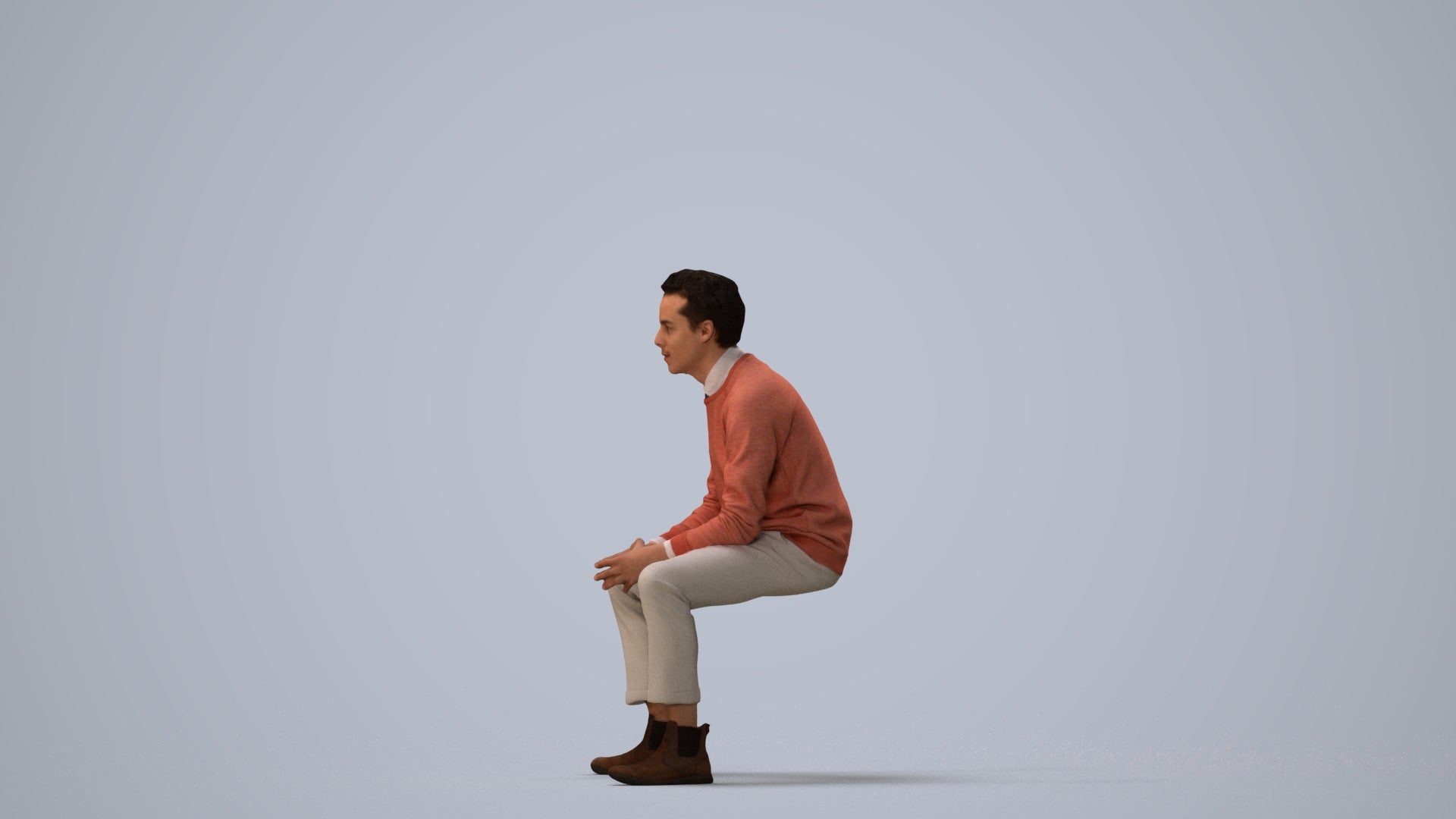 3D scanned man business casual, photorealistic archviz people for Enscape and SketchUp, three-quarter view render
